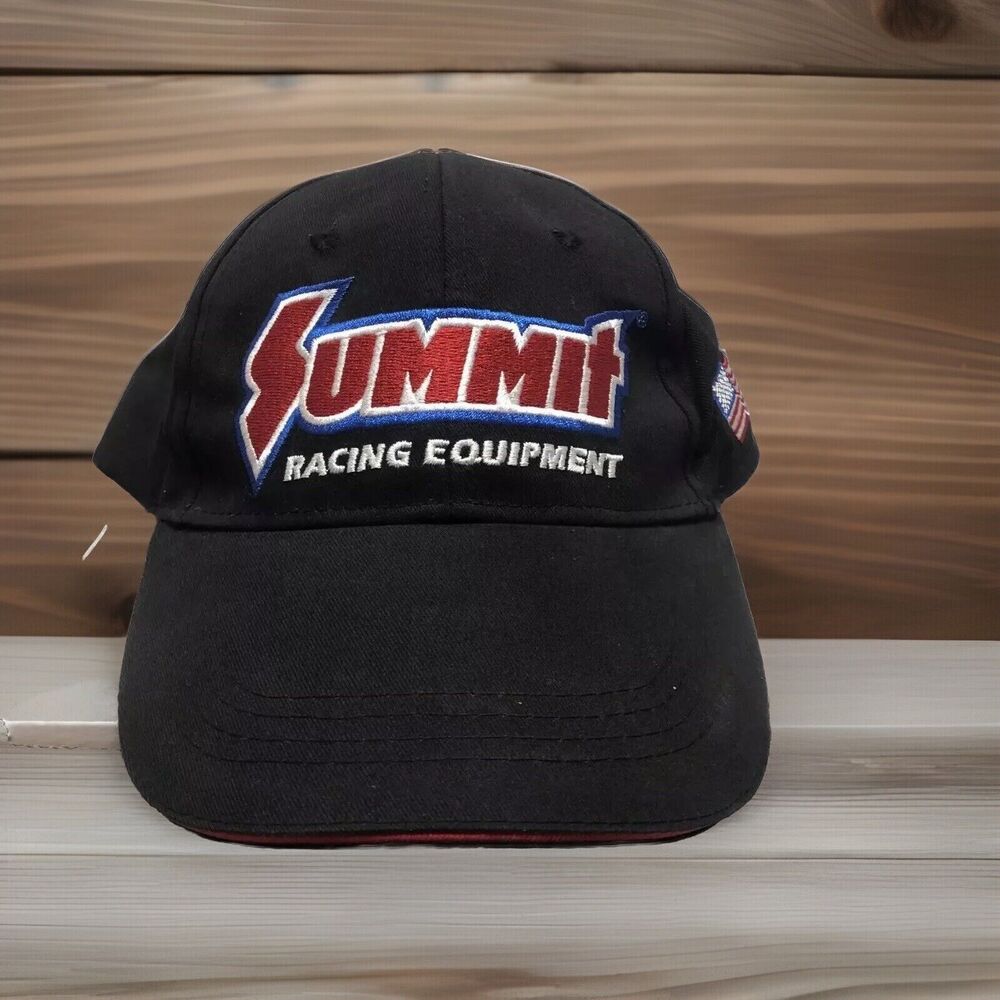 Summit Racing Equipment Hat Cap Black Embroidered USA Flag Lightning Bolt
